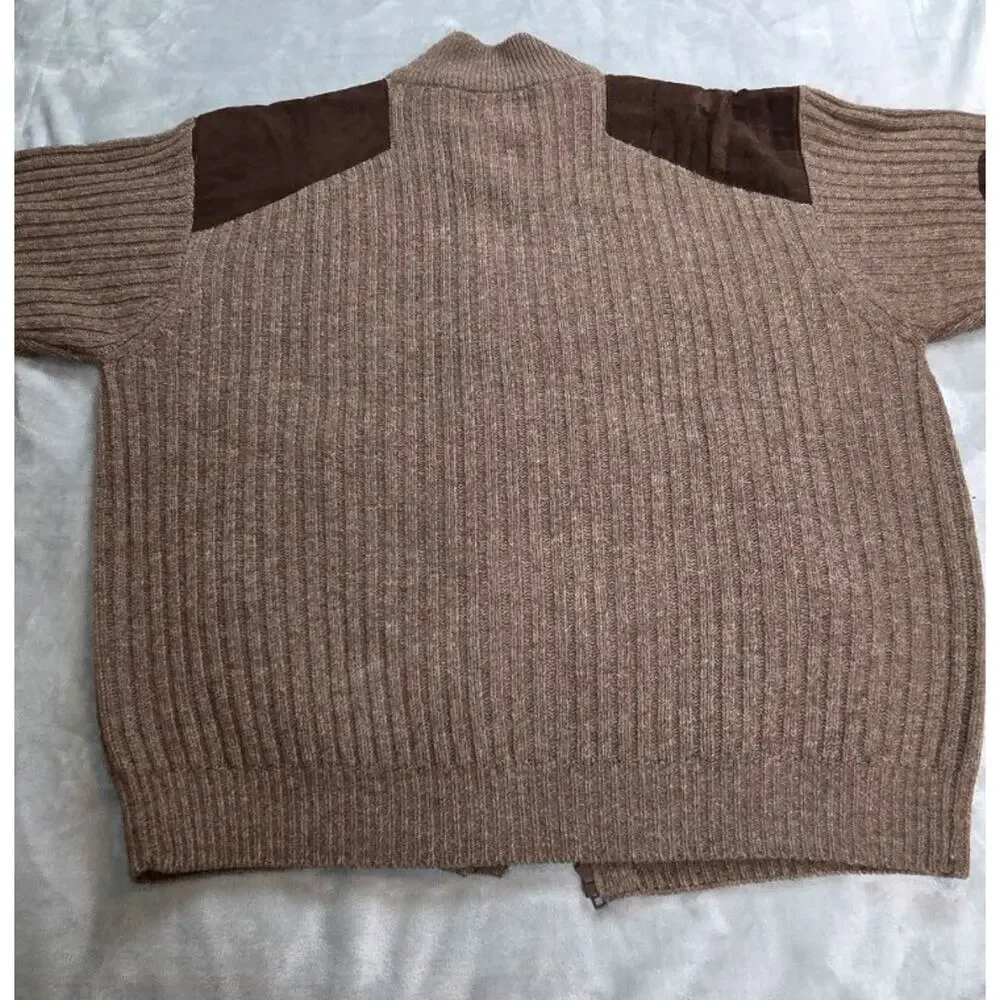 Cabelas Outfitters Series Mens XL 100% Lambswool Sweater Brown Knit full zip - Picture 9 of 13